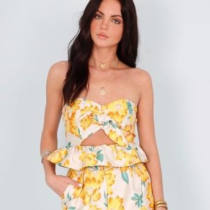 Floral Sweetheart Neck Cutout Top